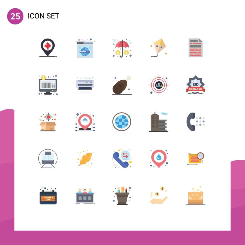 User Interface Pack of 25 Basic Flat Colors of spring easter world fly money Editable Vector Design Elements