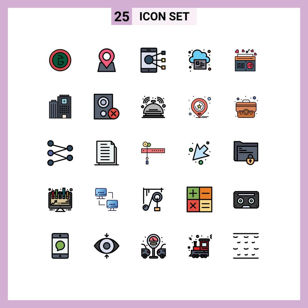 Filled line Flat Color Pack of 25 Universal Symbols of cloud page pin online phone Editable Vector Design Elements