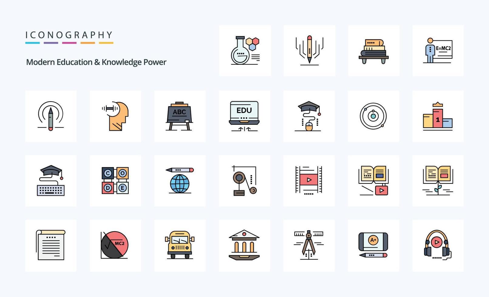 paquete de iconos de estilo lleno de línea eléctrica de educación y conocimiento moderno 25 vector