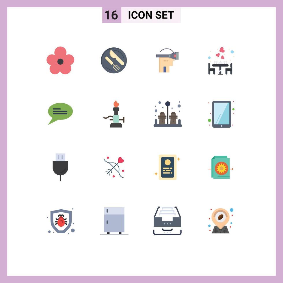 paquete de iconos de vector de stock de 16 signos y símbolos de línea para comida de chat pareja de cena virtual paquete editable de elementos de diseño de vector creativo