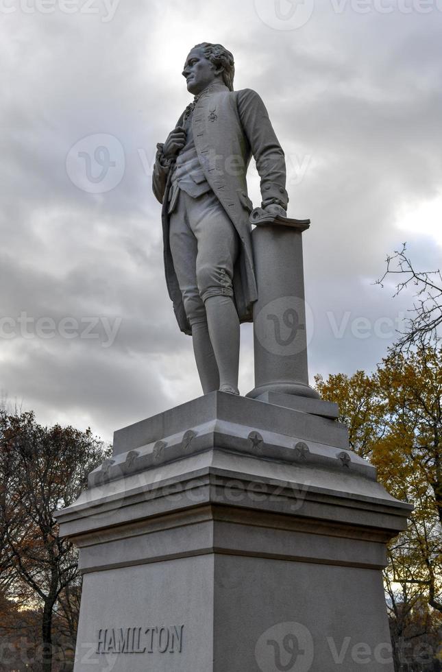 Alexander Hamilton statue in Central Park, New York City. It is carved from solid granite by Carl H. Conrads, was donated to Central Park in 1880 by one of Alexander Hamiltons sons, John C. Hamilton. photo