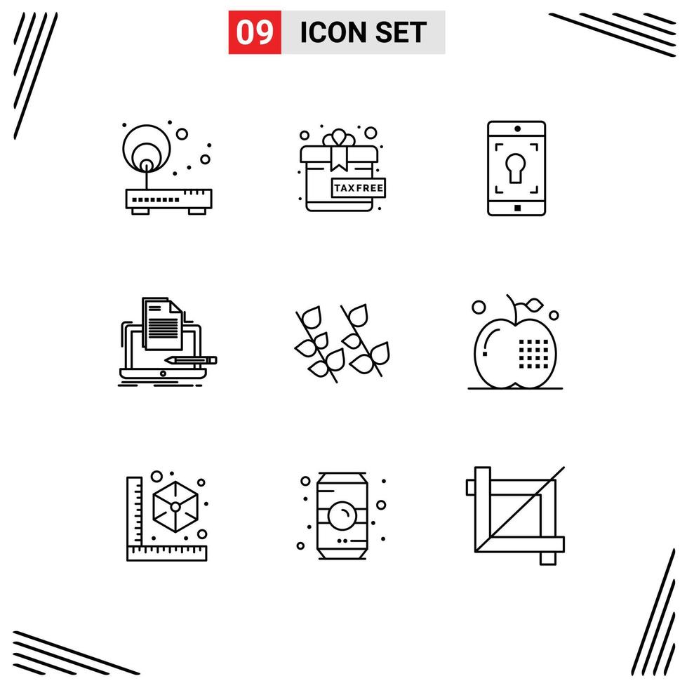 9 Universal Outline Signs Symbols of ecology list application computer coder Editable Vector Design Elements