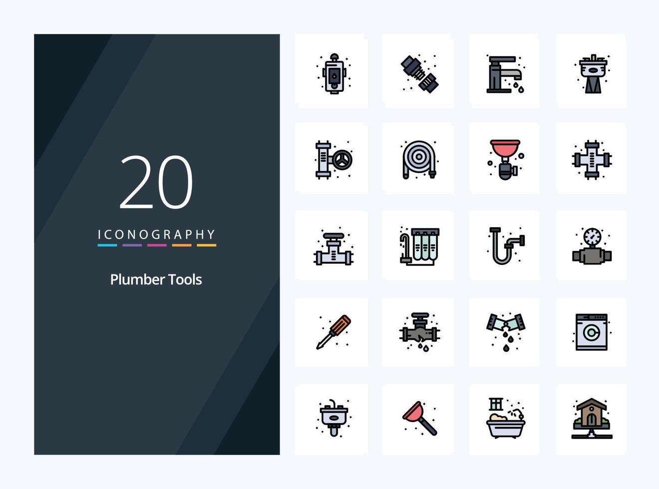 20 Plumber line Filled icon for presentation vector