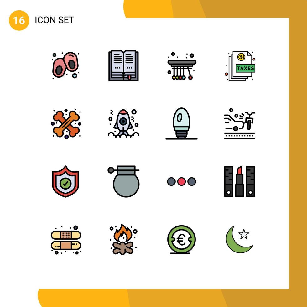 16 Thematic Vector Flat Color Filled Lines and Editable Symbols of crossed bone physics sheet file Editable Creative Vector Design Elements