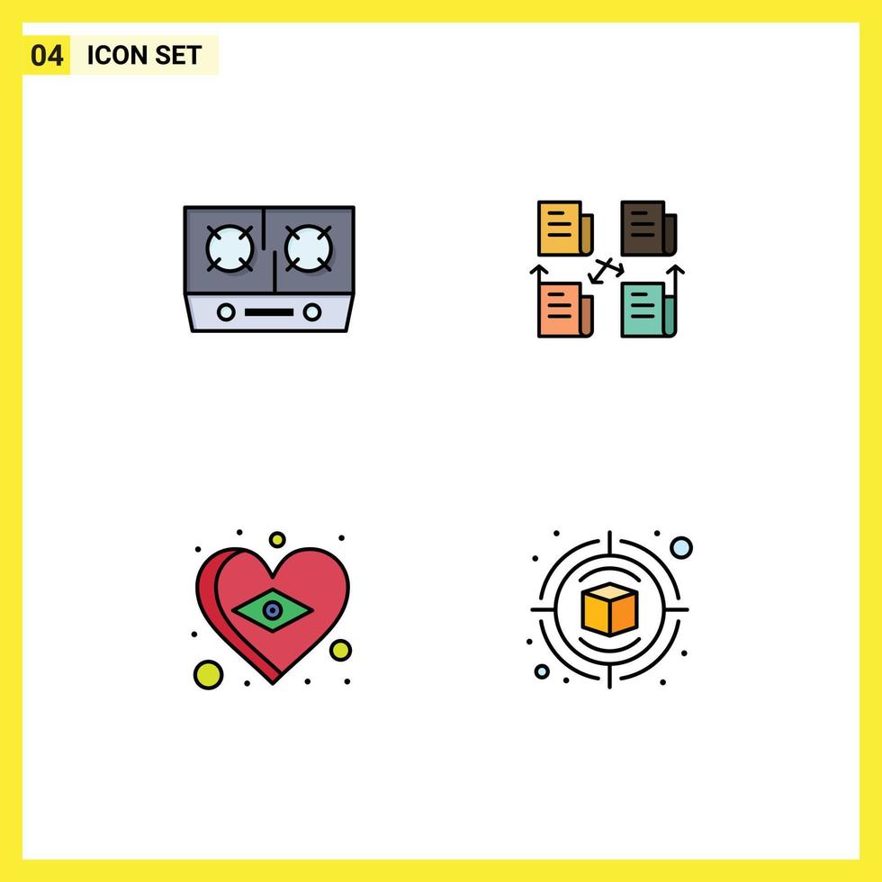 4 Creative Icons Modern Signs and Symbols of stove brazil cooking folder heart Editable Vector Design Elements