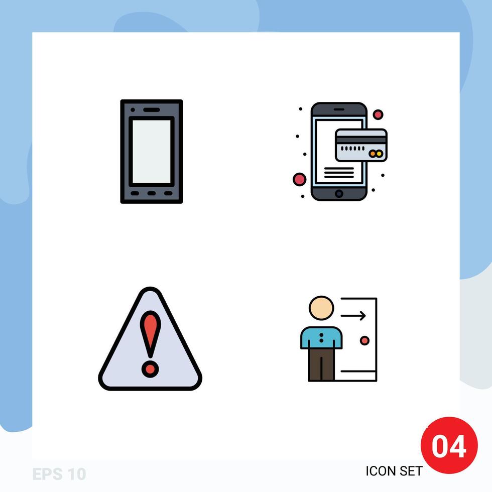 Modern Set of 4 Filledline Flat Colors and symbols such as devices warning tablet payment employee Editable Vector Design Elements