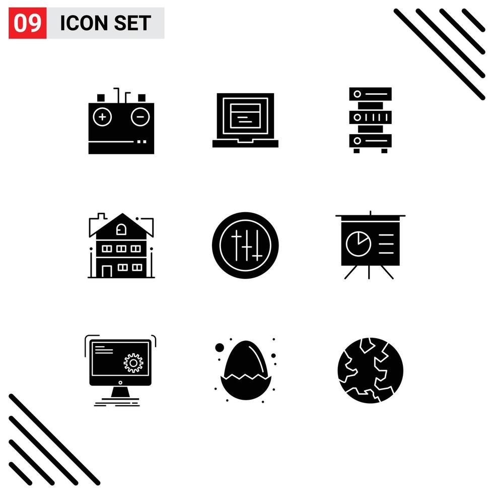 9 Universal Solid Glyph Signs Symbols of options building data apartment storage Editable Vector Design Elements