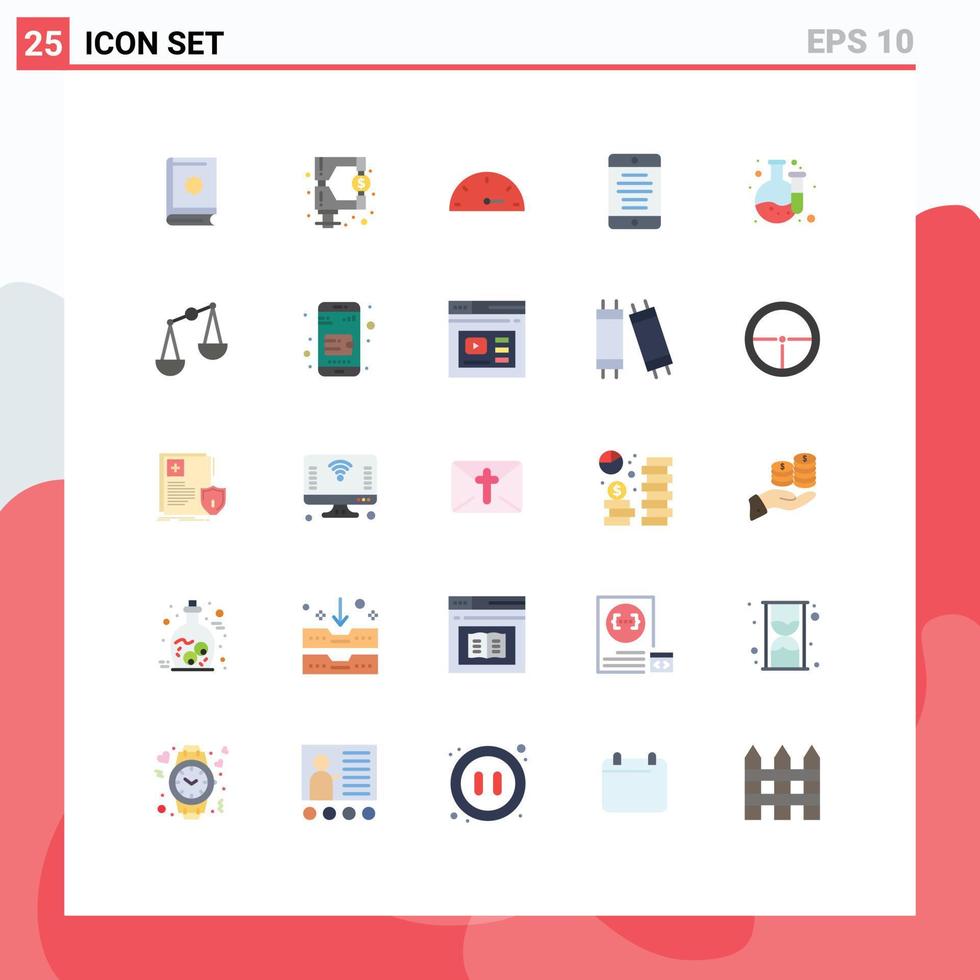 25 User Interface Flat Color Pack of modern Signs and Symbols of lab user tax smartphone interface Editable Vector Design Elements