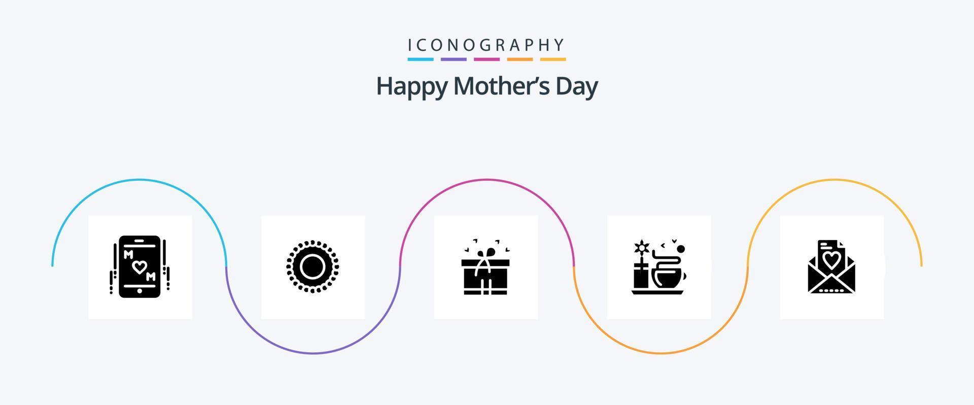 Happy Mothers Day Glyph 5 Icon Pack Including . coffee . mala. tea cup . mom vector