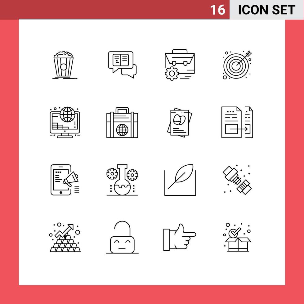 User Interface Pack of 16 Basic Outlines of investment target bag goal manufacturing Editable Vector Design Elements