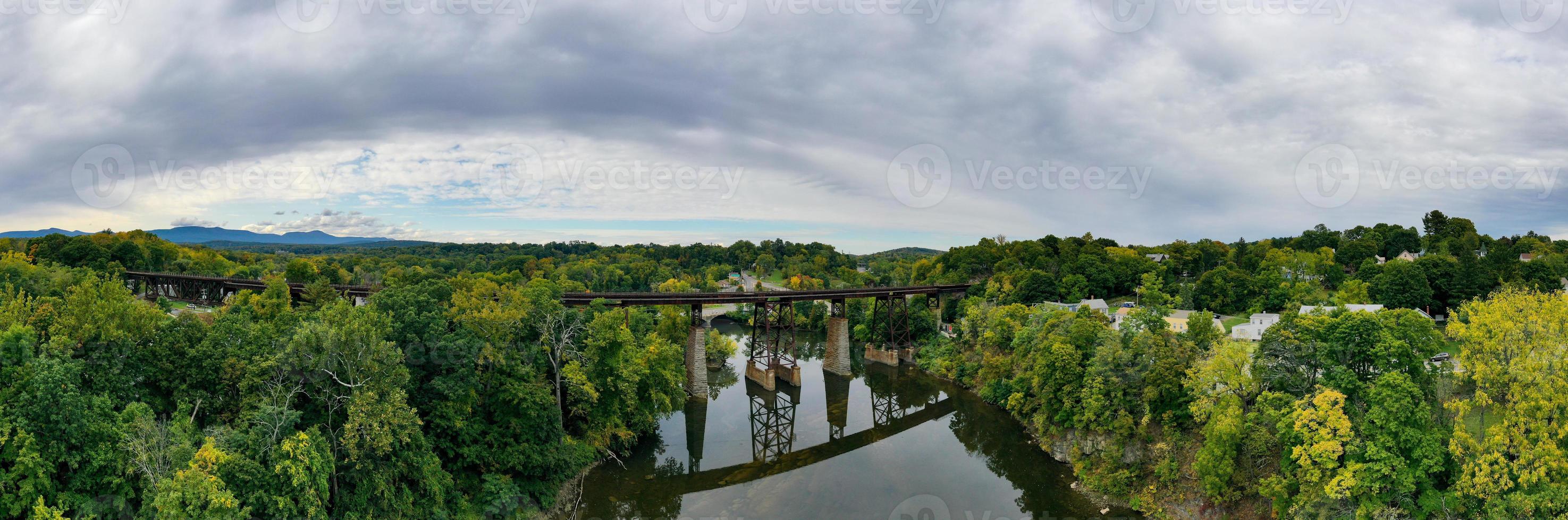 Aerial view of the CSX - Catskill Creek Bridge in Catskill, New York. photo