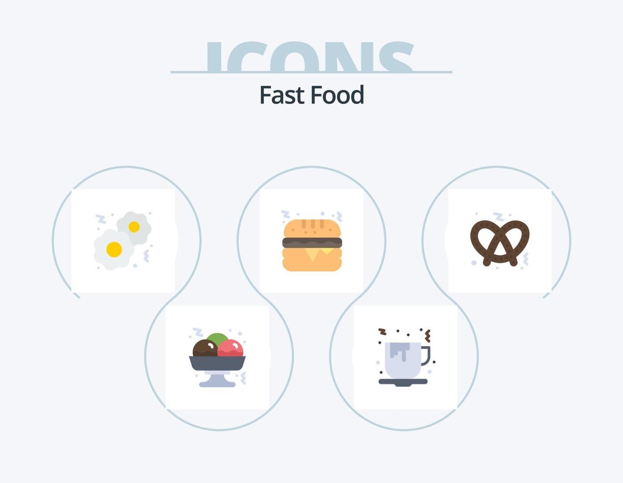 paquete de iconos planos de comida rápida 5 diseño de iconos. . dulce. comida. galleta salada. hamburguesa vector