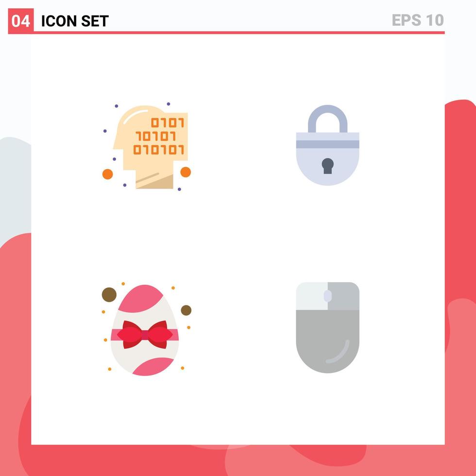 Modern Set of 4 Flat Icons and symbols such as binary birthday recognition password gift Editable Vector Design Elements