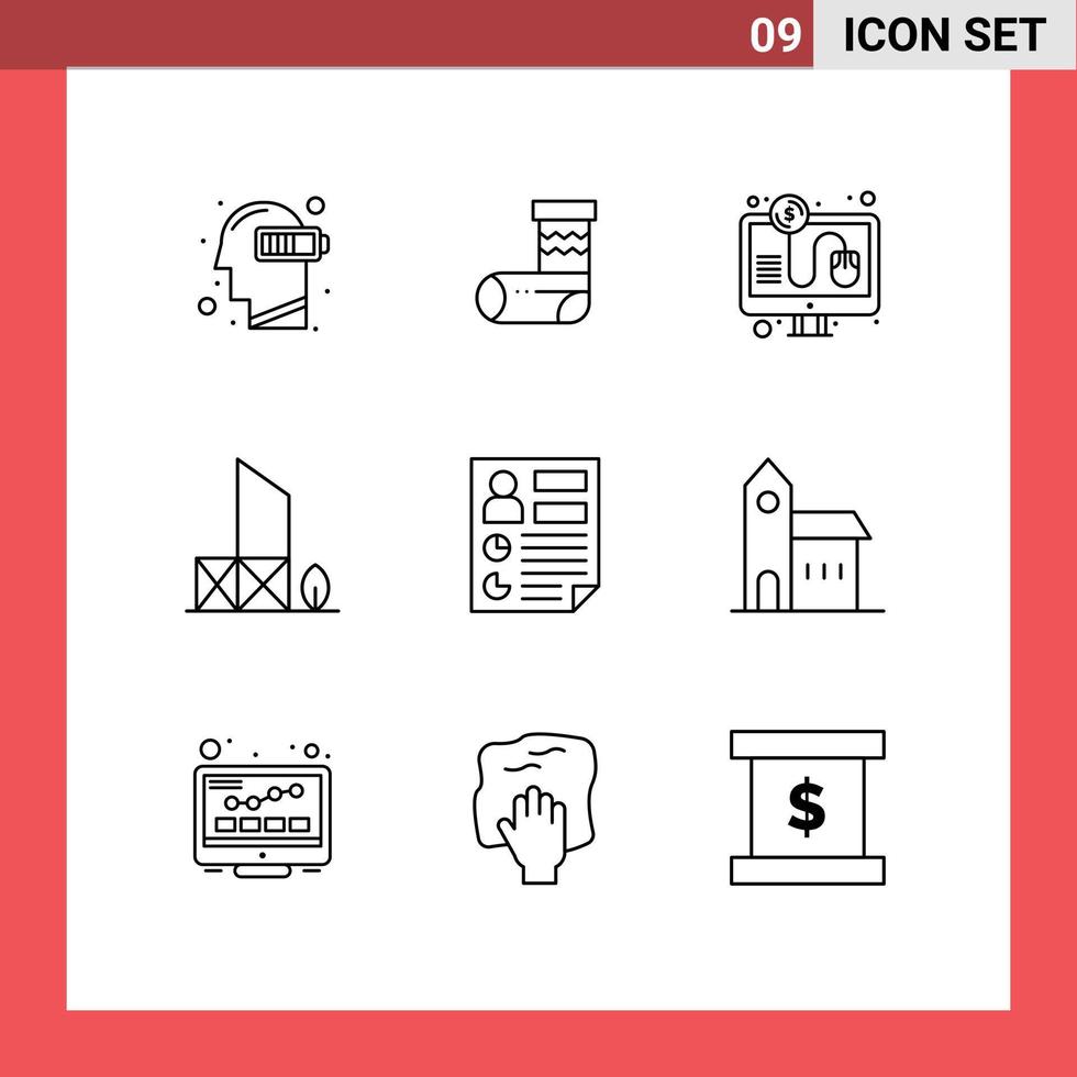 9 Universal Outlines Set for Web and Mobile Applications security lifeguard gift beach online payment Editable Vector Design Elements