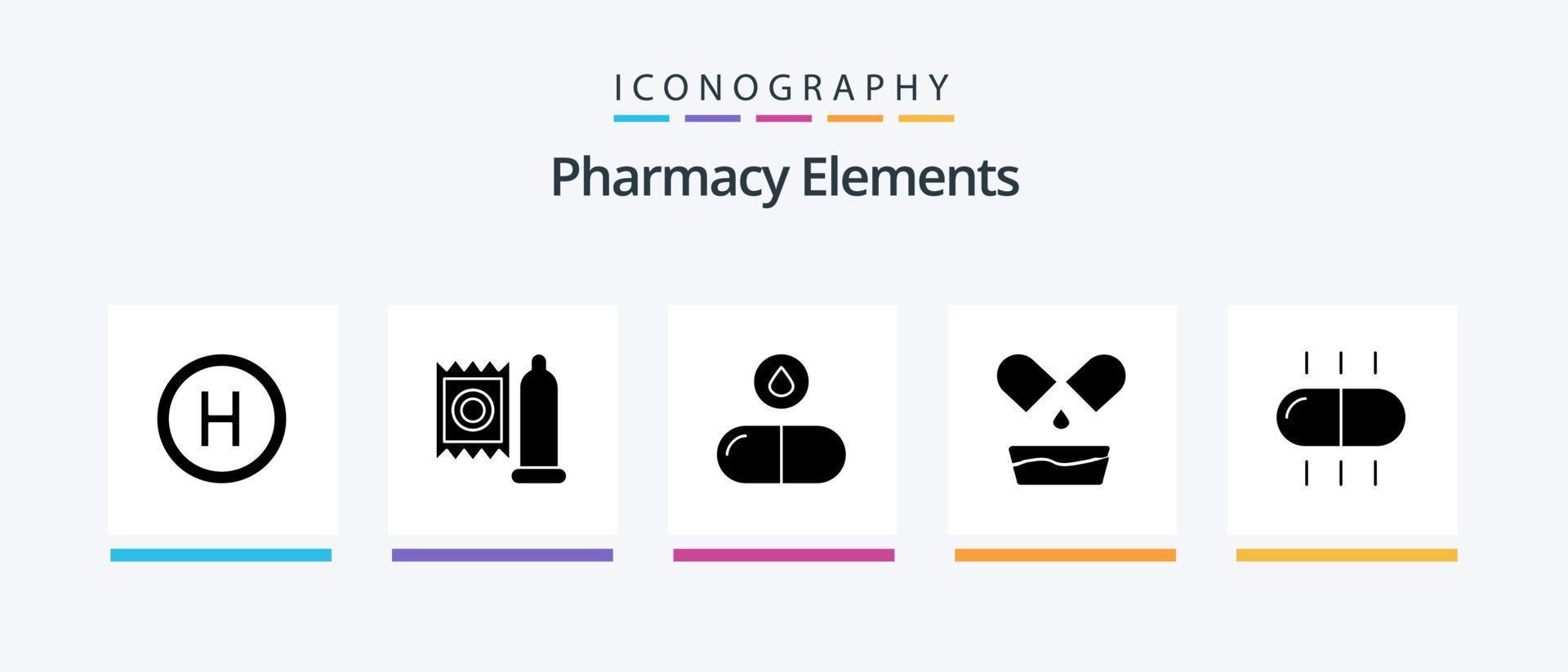 Pharmacy Elements Glyph 5 Icon Pack Including pills. drug . medicine. drop. Creative Icons Design vector