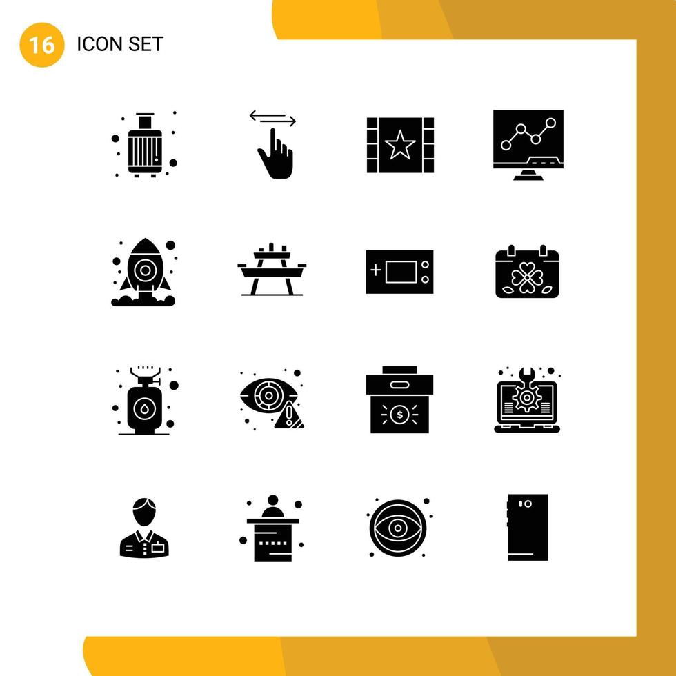 Pack of 16 Modern Solid Glyphs Signs and Symbols for Web Print Media such as screen chart left analytic stream Editable Vector Design Elements