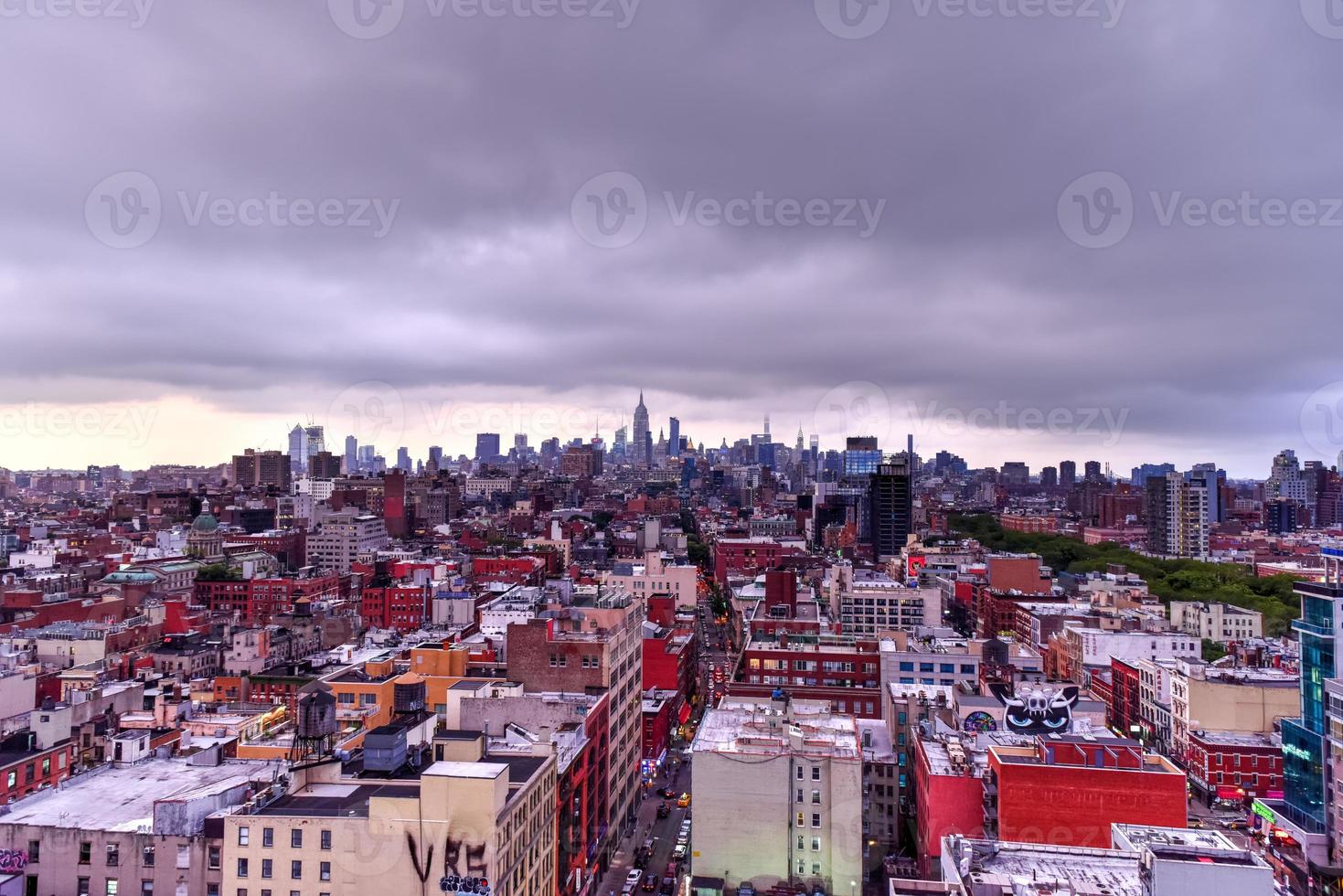 Manhattan skyline view in the evening as dusk approaches. photo