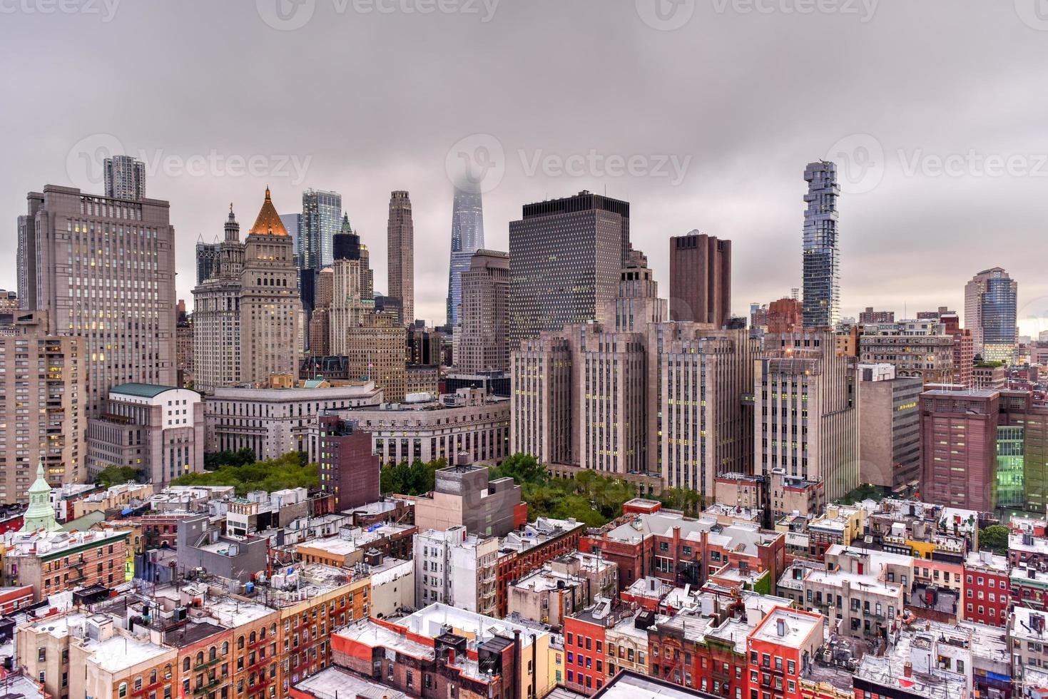 Manhattan skyline view in the evening as dusk approaches. photo