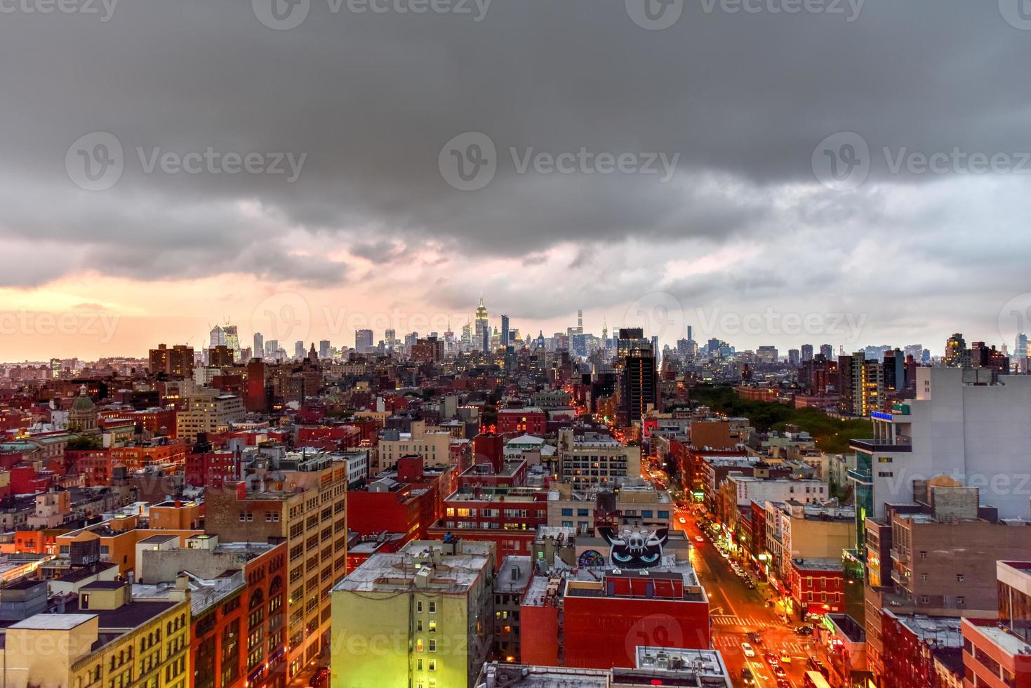 Manhattan skyline view in the evening as dusk approaches. photo