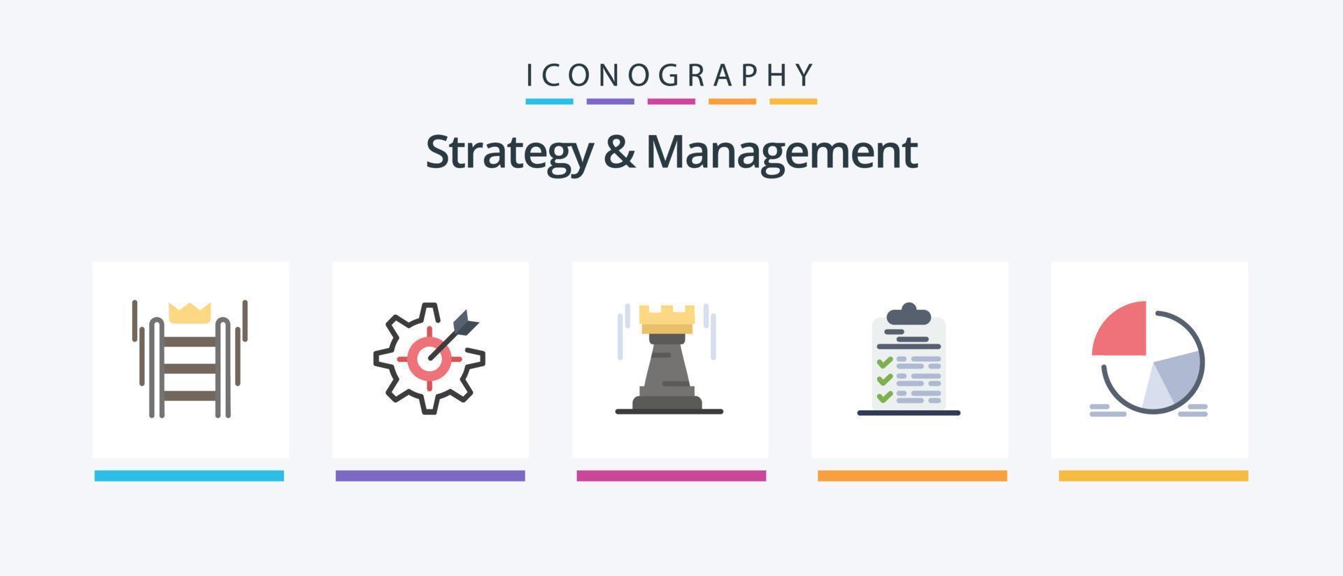 paquete de iconos flat 5 de estrategia y gestión que incluye tarea. Lista de Verificación. ajuste. fuerte. estrategia. diseño de iconos creativos vector