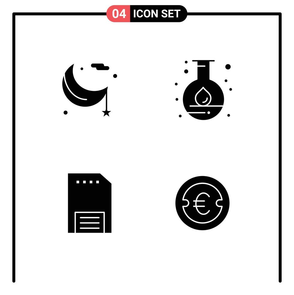 4 Universal Solid Glyphs Set for Web and Mobile Applications moon advertising night flask hand Editable Vector Design Elements