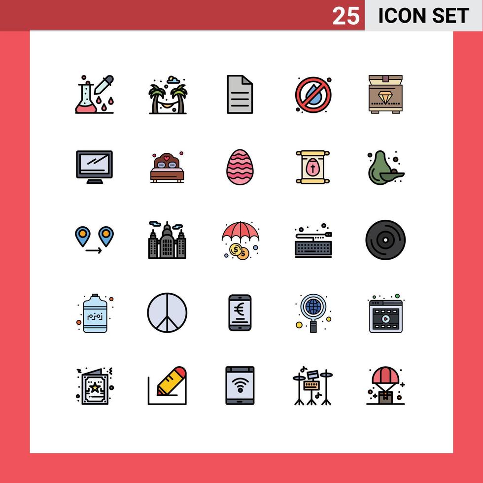 Universal Icon Symbols Group of 25 Modern Filled line Flat Colors of gaming treasure file camping no fire Editable Vector Design Elements