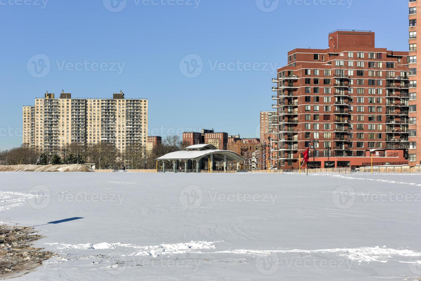 Coney Island Beach in Brooklyn, New York after a major snowstorm. photo