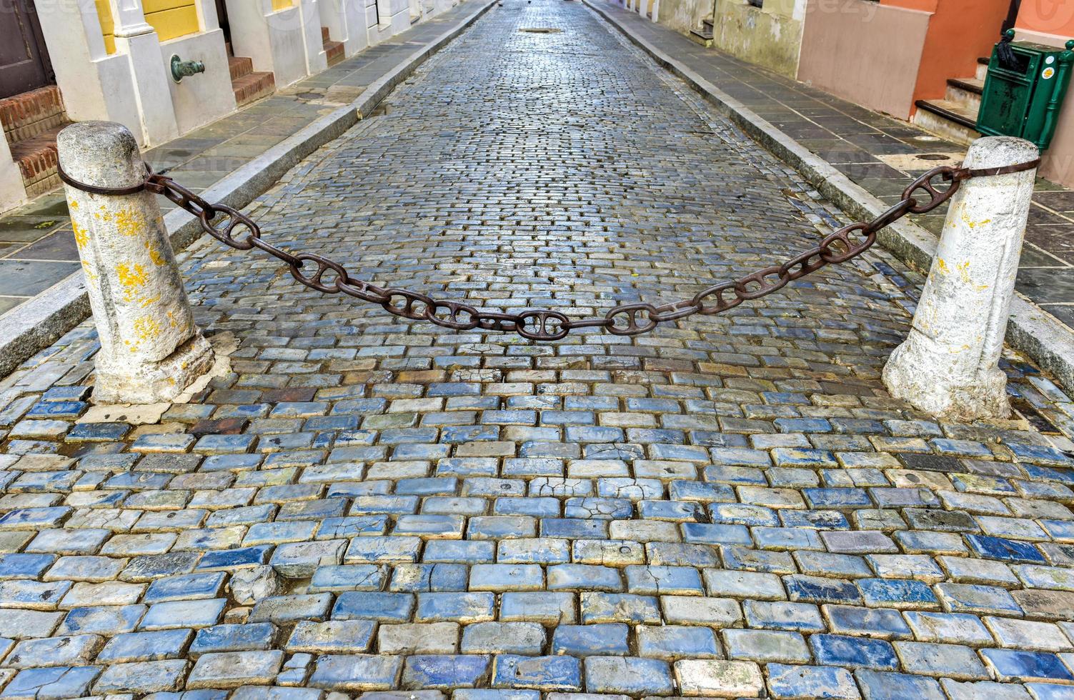 Blue cobblestone streets of San Juan, Puerto Rico. photo