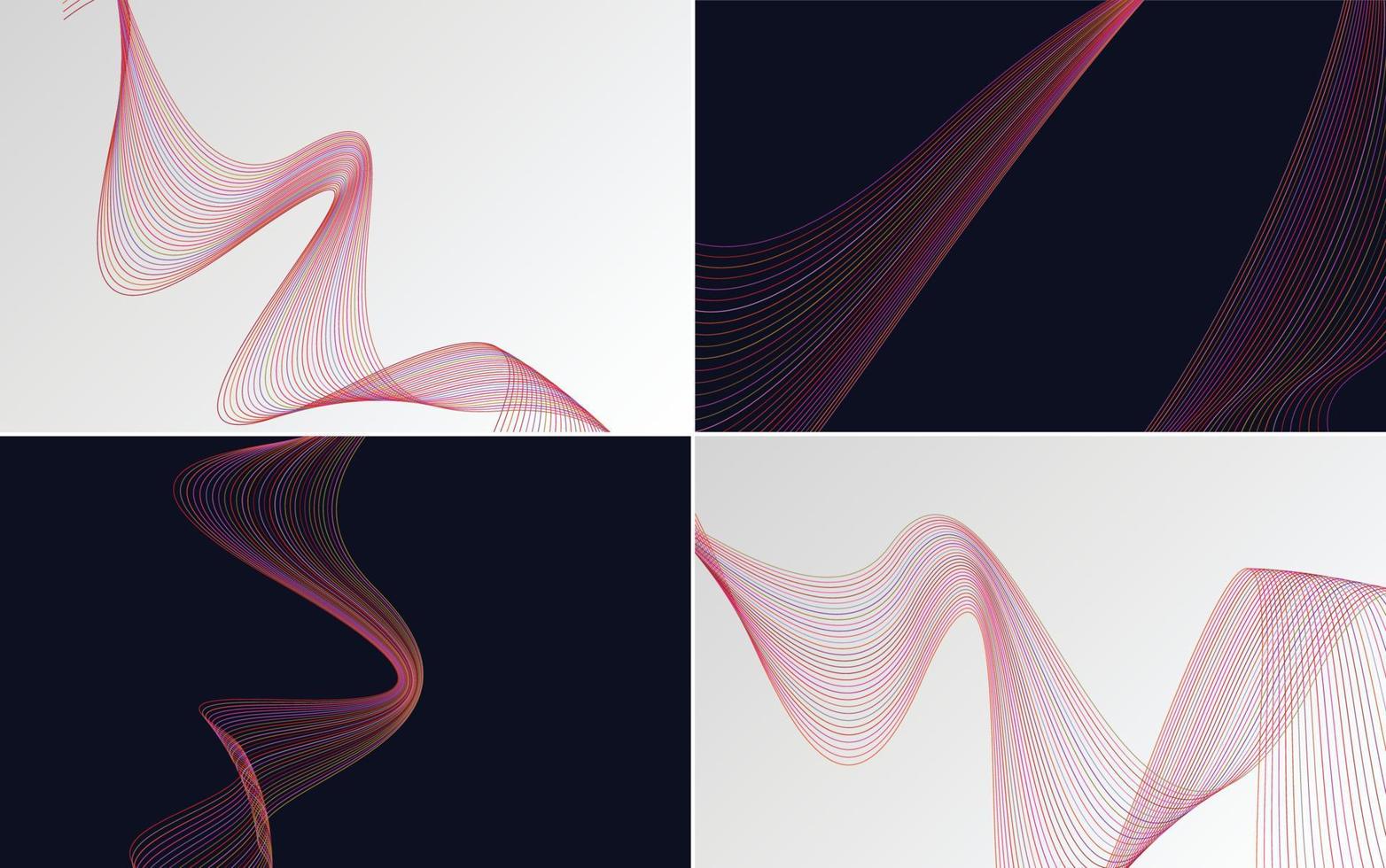 Set of 4 geometric wave pattern background Abstract waving line vector