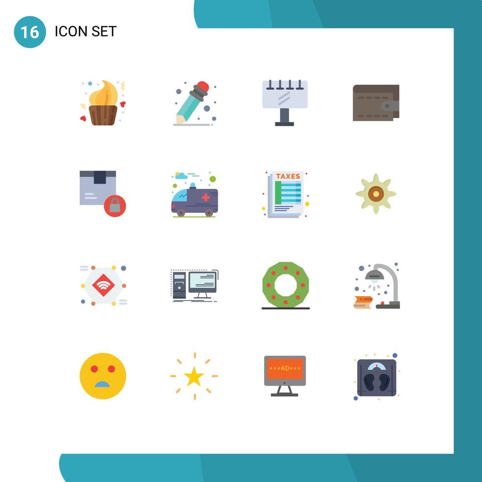 Concepto de 16 colores planos para sitios web, móviles y aplicaciones, caja de señal de entrega de productos, paquete editable de dinero de elementos creativos de diseño de vectores. vector