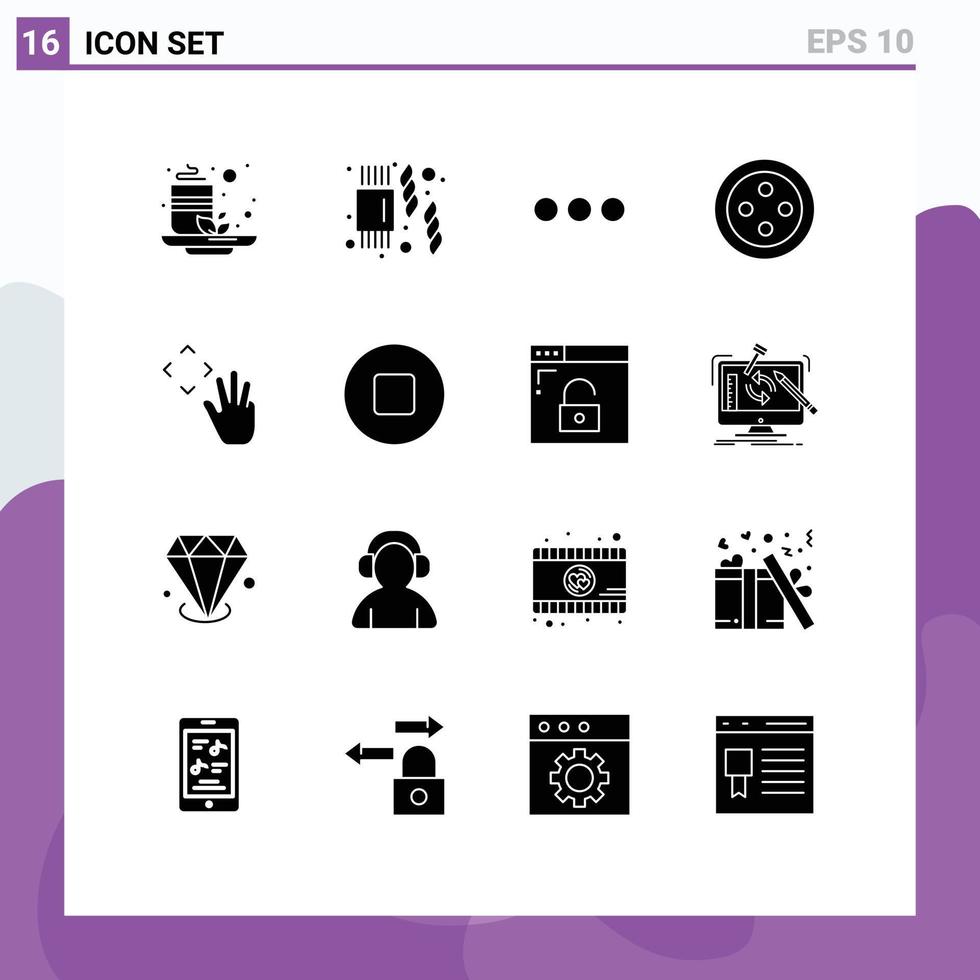 Modern Set of 16 Solid Glyphs and symbols such as multimedia up chating hand cursor stud Editable Vector Design Elements