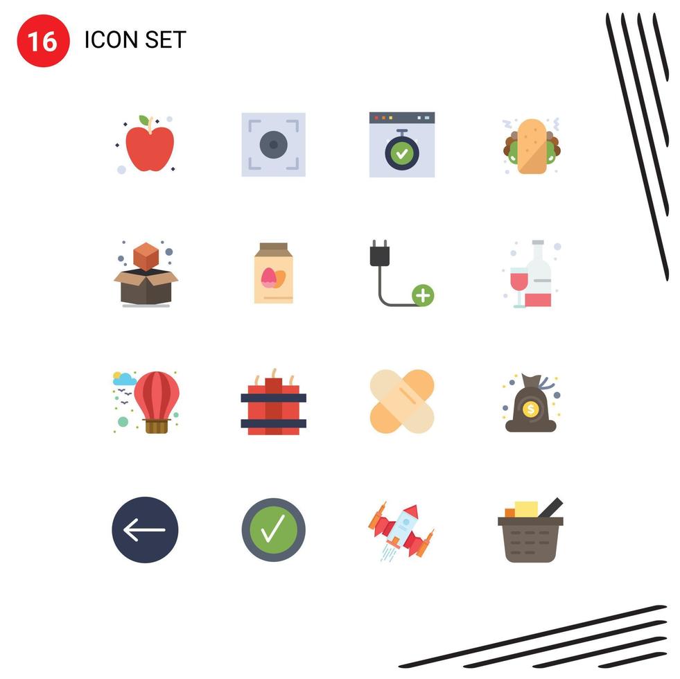 paquete de color plano de 16 símbolos universales de cubo de página geométrica de huevo paquete editable de comida rápida de elementos creativos de diseño de vectores