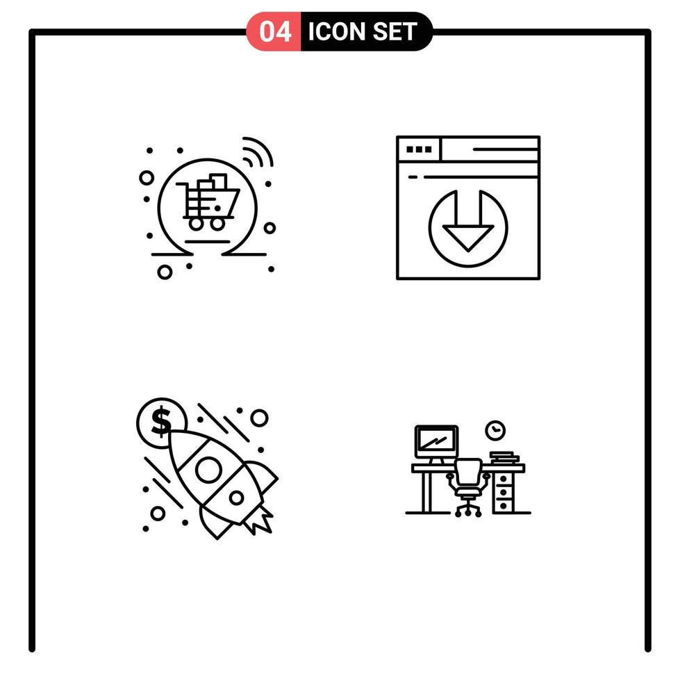 Modern Set of 4 Filledline Flat Colors and symbols such as basket rocket shopping server download office Editable Vector Design Elements