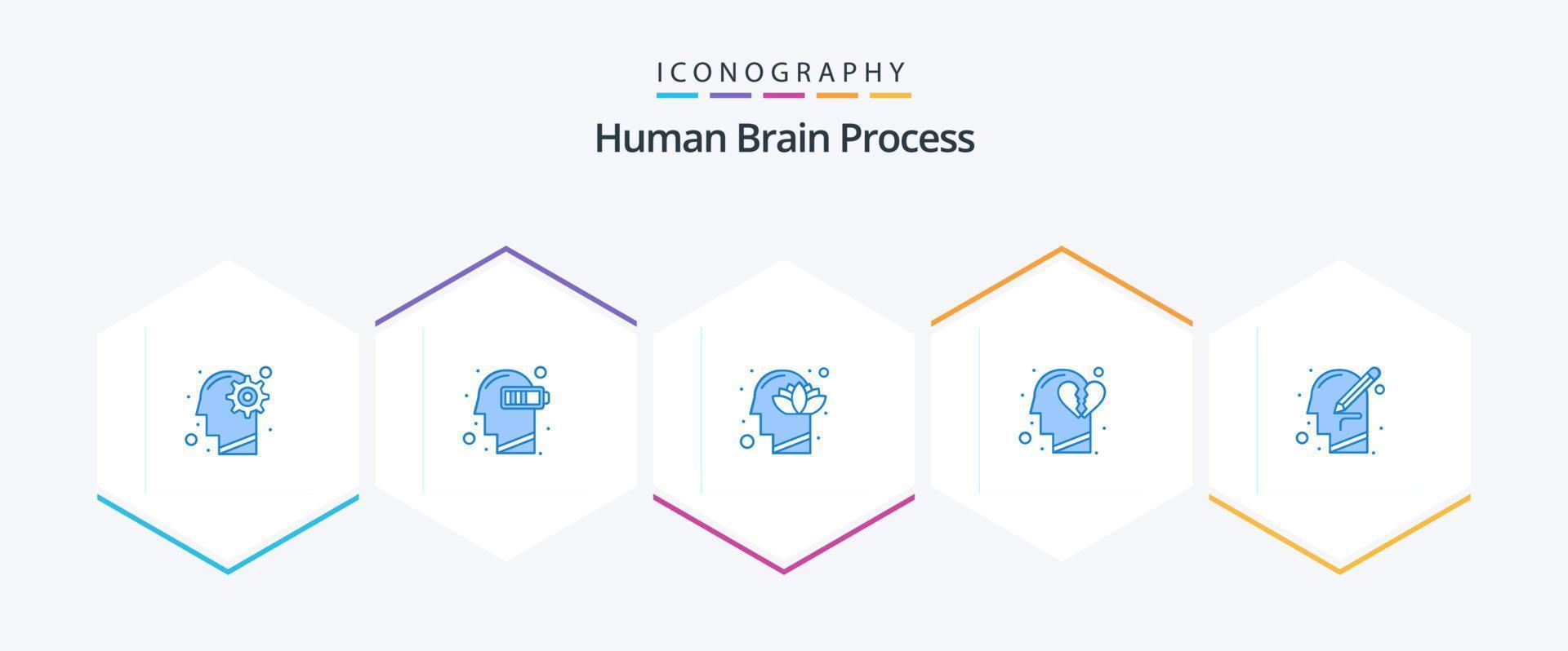 proceso del cerebro humano 25 paquete de iconos azules que incluye la cabeza. emociones mental. mente. humano vector