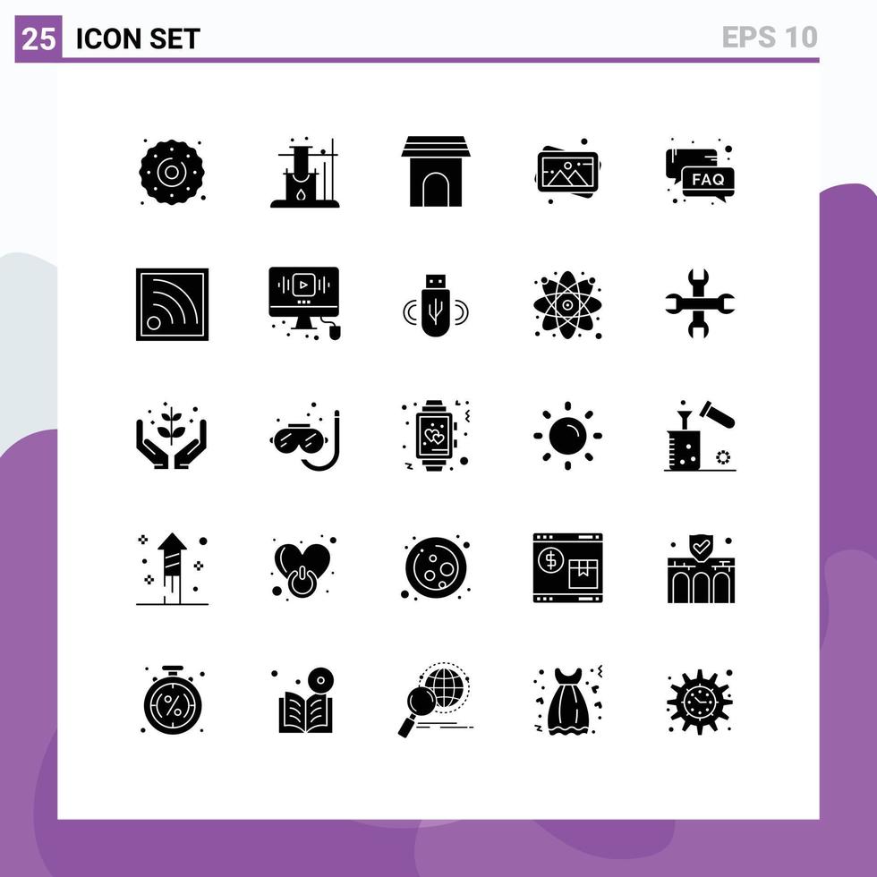 Editable Vector Line Pack of 25 Simple Solid Glyphs of help photo appliance painting art Editable Vector Design Elements