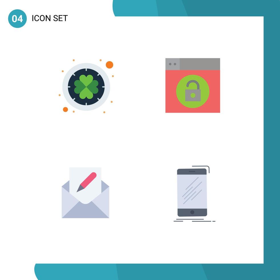 Mobile Interface Flat Icon Set of 4 Pictograms of ireland edit clover lock envelope Editable Vector Design Elements