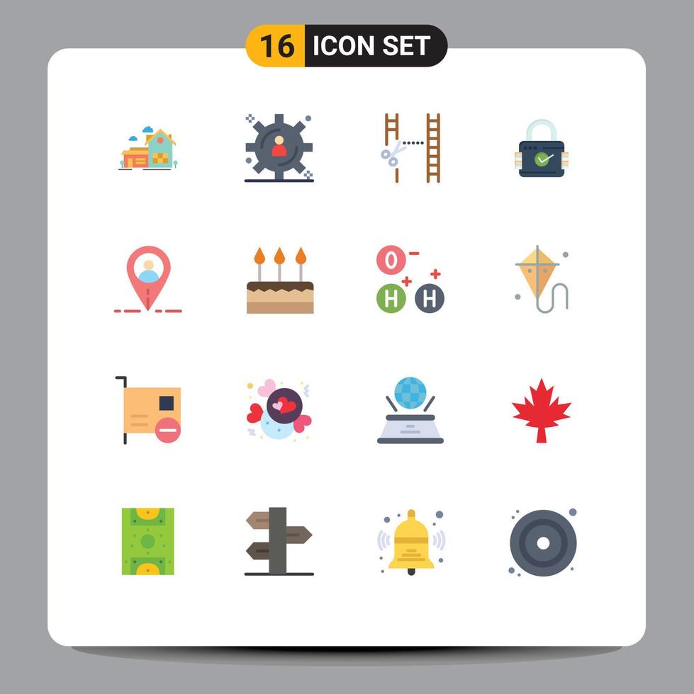Flat Color Pack of 16 Universal Symbols of map secure cinema security lock Editable Pack of Creative Vector Design Elements