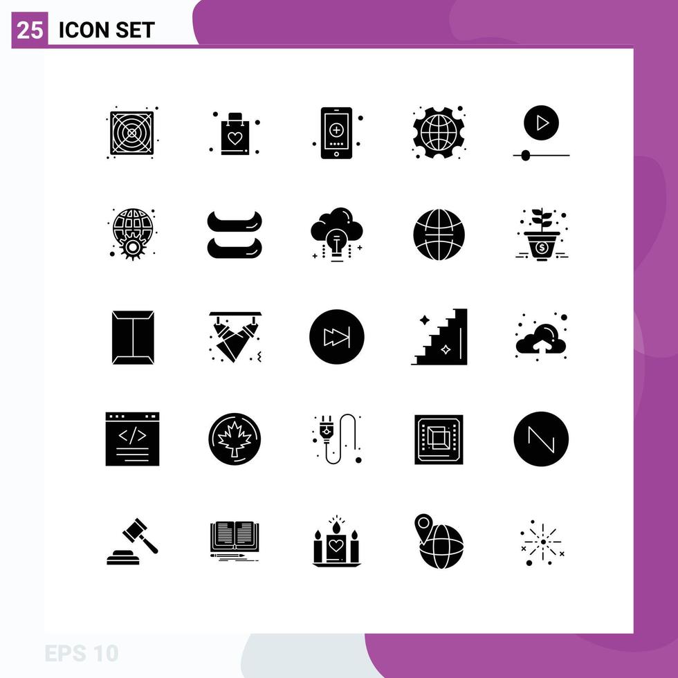 Set of 25 Modern UI Icons Symbols Signs for devices labor health gear international Editable Vector Design Elements