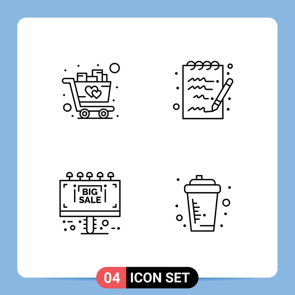 Universal Icon Symbols Group of 4 Modern Filledline Flat Colors of cart sale trolley notepad basketball Editable Vector Design Elements