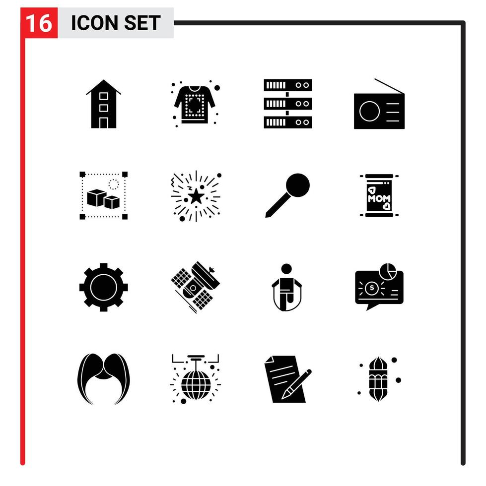 16 User Interface Solid Glyph Pack of modern Signs and Symbols of file technology sketch radio devices Editable Vector Design Elements