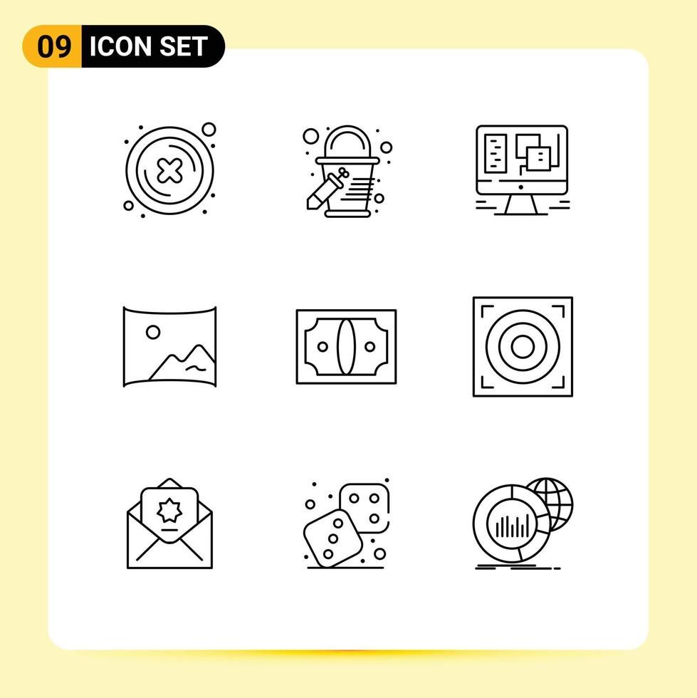 9 Outline concept for Websites Mobile and Apps finance business design panorama entertaiment Editable Vector Design Elements