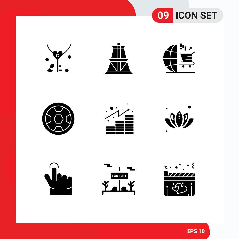 9 Solid Glyph concept for Websites Mobile and Apps finances wreath cart football achievement Editable Vector Design Elements