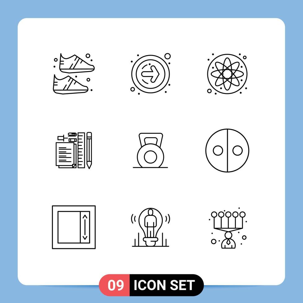 Set of 9 Commercial Outlines pack for gym dumbbell laboratory pin pen Editable Vector Design Elements