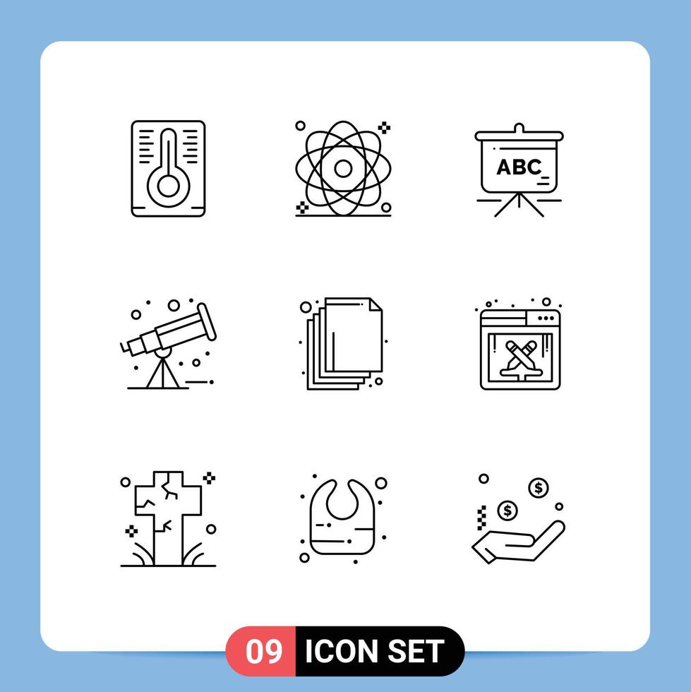9 User Interface Outline Pack of modern Signs and Symbols of design work layers education layer telescope Editable Vector Design Elements