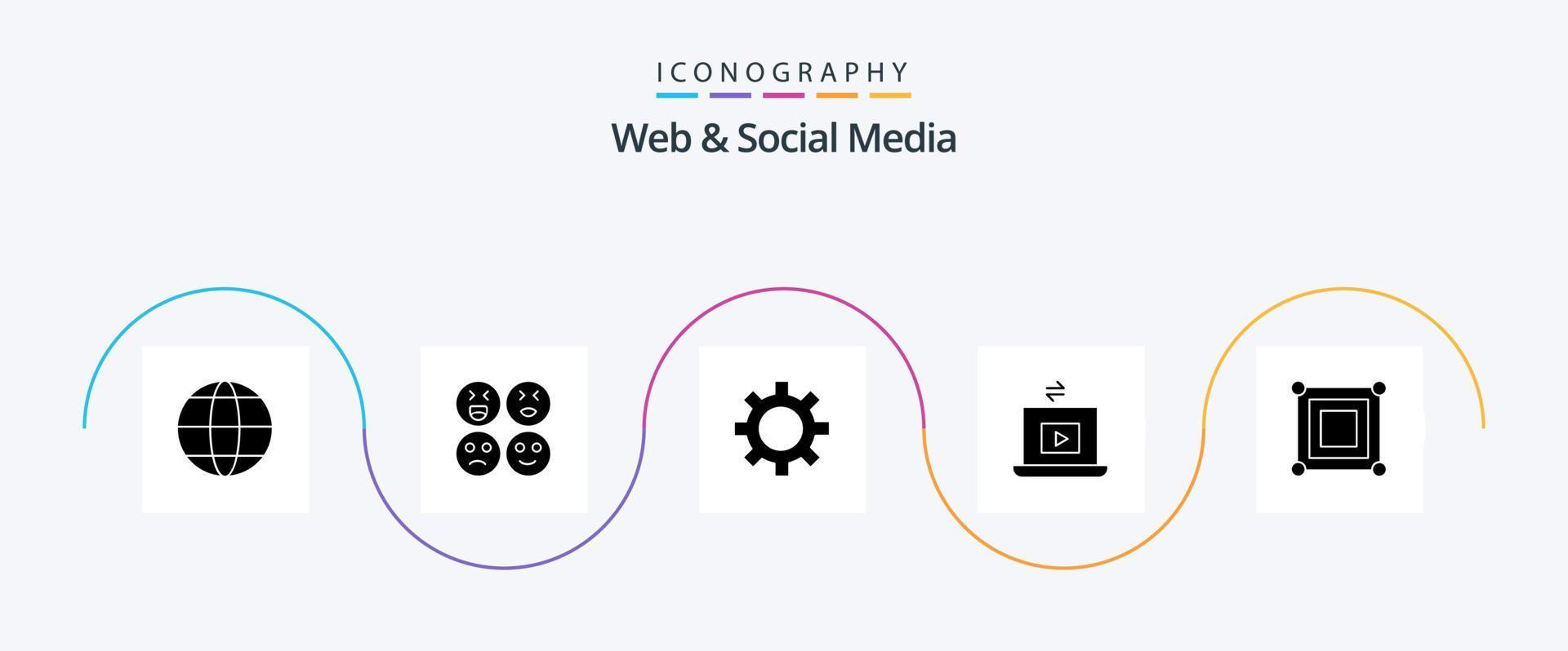 paquete de iconos de glifo 5 web y redes sociales que incluye . compartir . video . vector