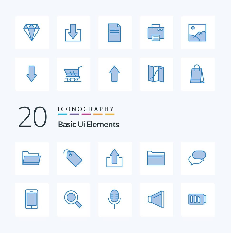 20 Basic Ui Elements Blue Color icon Pack like data file diamond download arrow vector