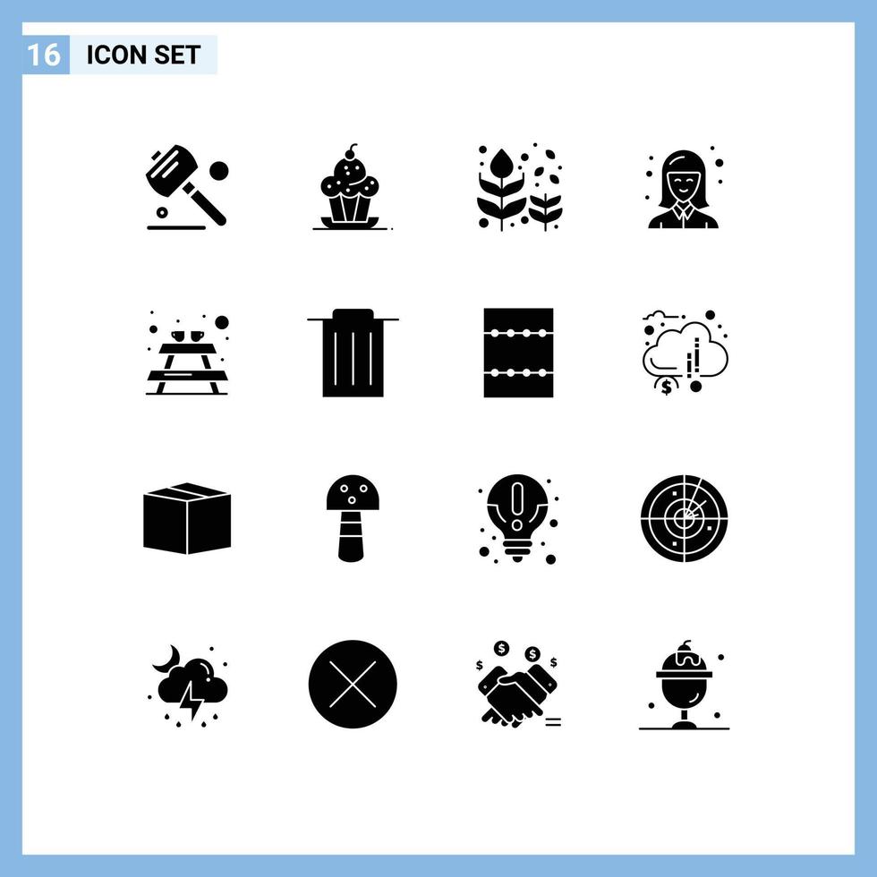 Pictogram Set of 16 Simple Solid Glyphs of bench student autumn girl tree Editable Vector Design Elements