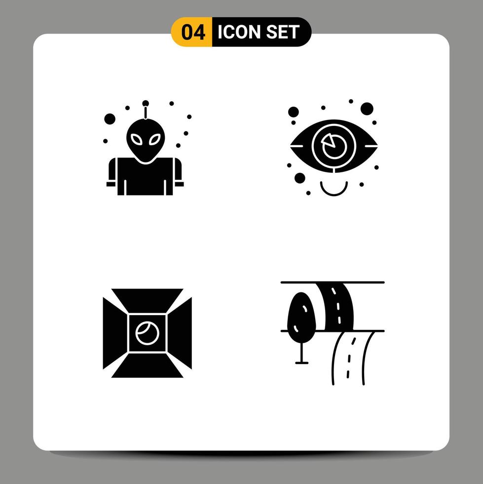 Group of 4 Modern Solid Glyphs Set for alien highlight business marketing shooting Editable Vector Design Elements