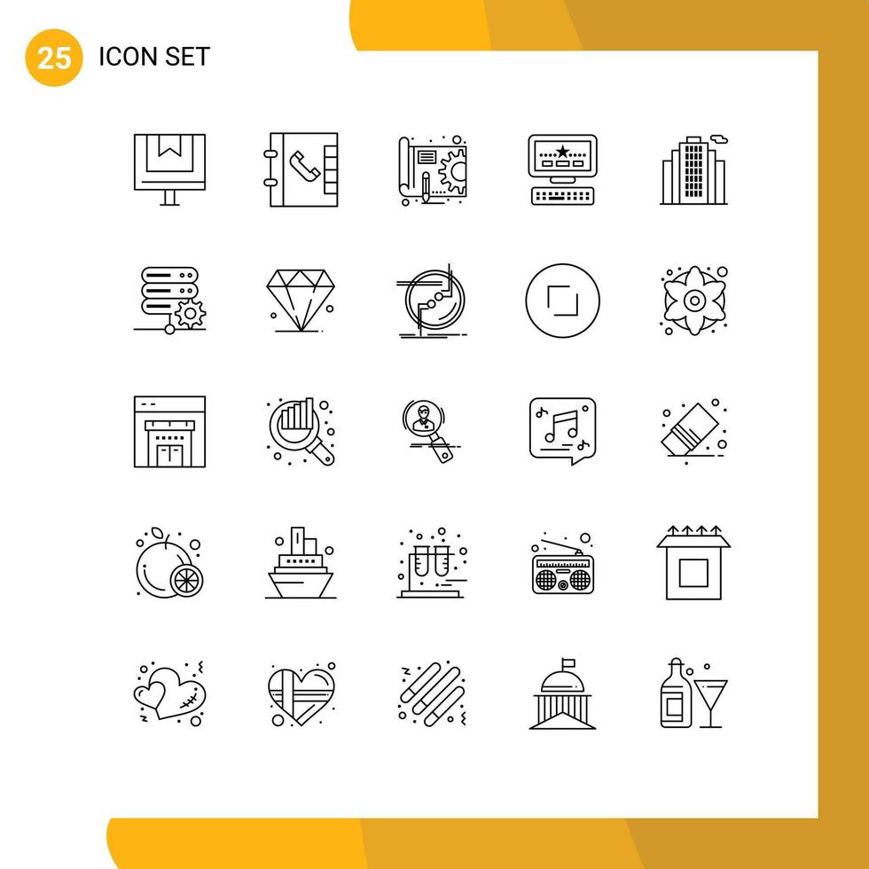 25 Universal Line Signs Symbols of database estate plan building star Editable Vector Design Elements