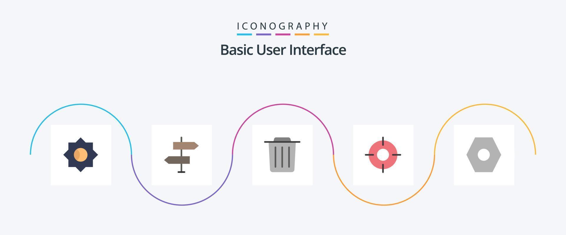 Basic Flat 5 Icon Pack Including settings. ux. delete. ui. essential vector